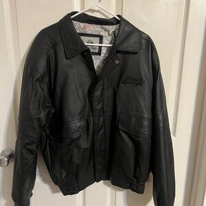 Vintage 90s Bomber Burks X Siemens Racing Map Lined Leather Jacket